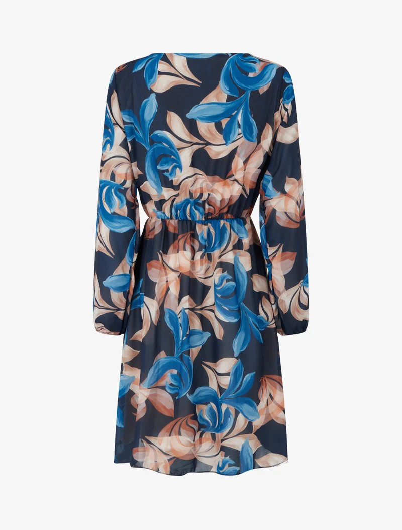 Robe évasée imprimé feuilles fantaisies - Marine