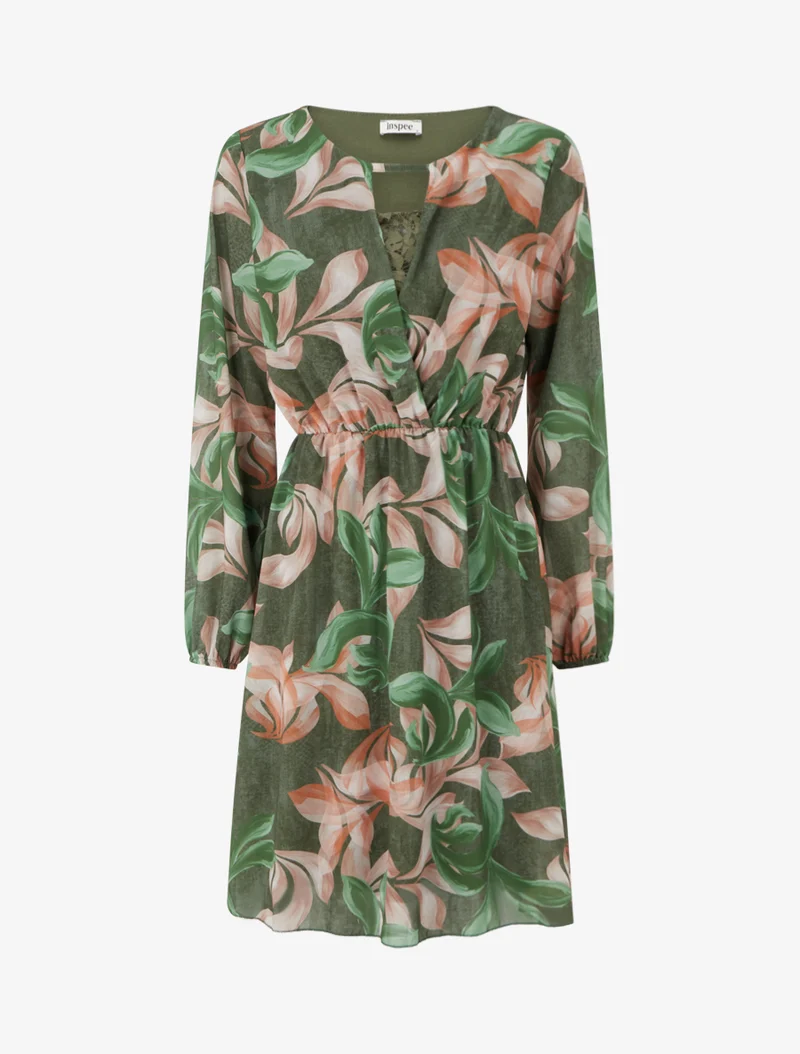 Robe évasée imprimé feuilles fantaisies - Vert