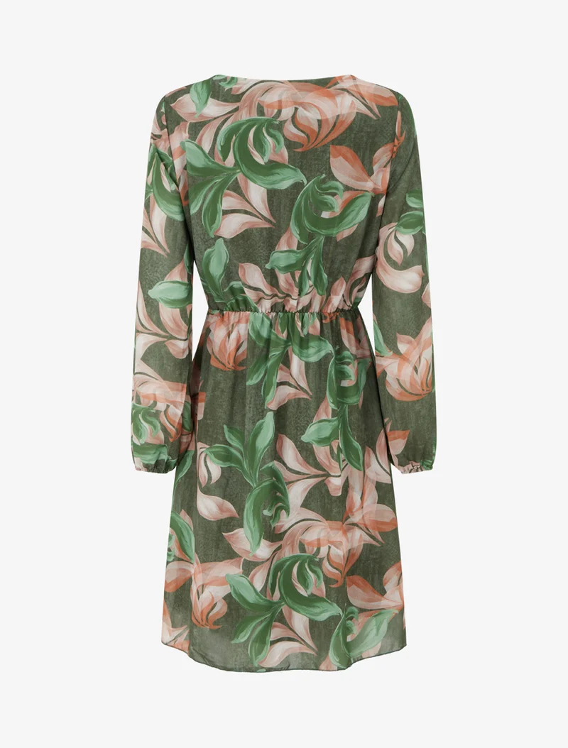 Robe évasée imprimé feuilles fantaisies - Vert