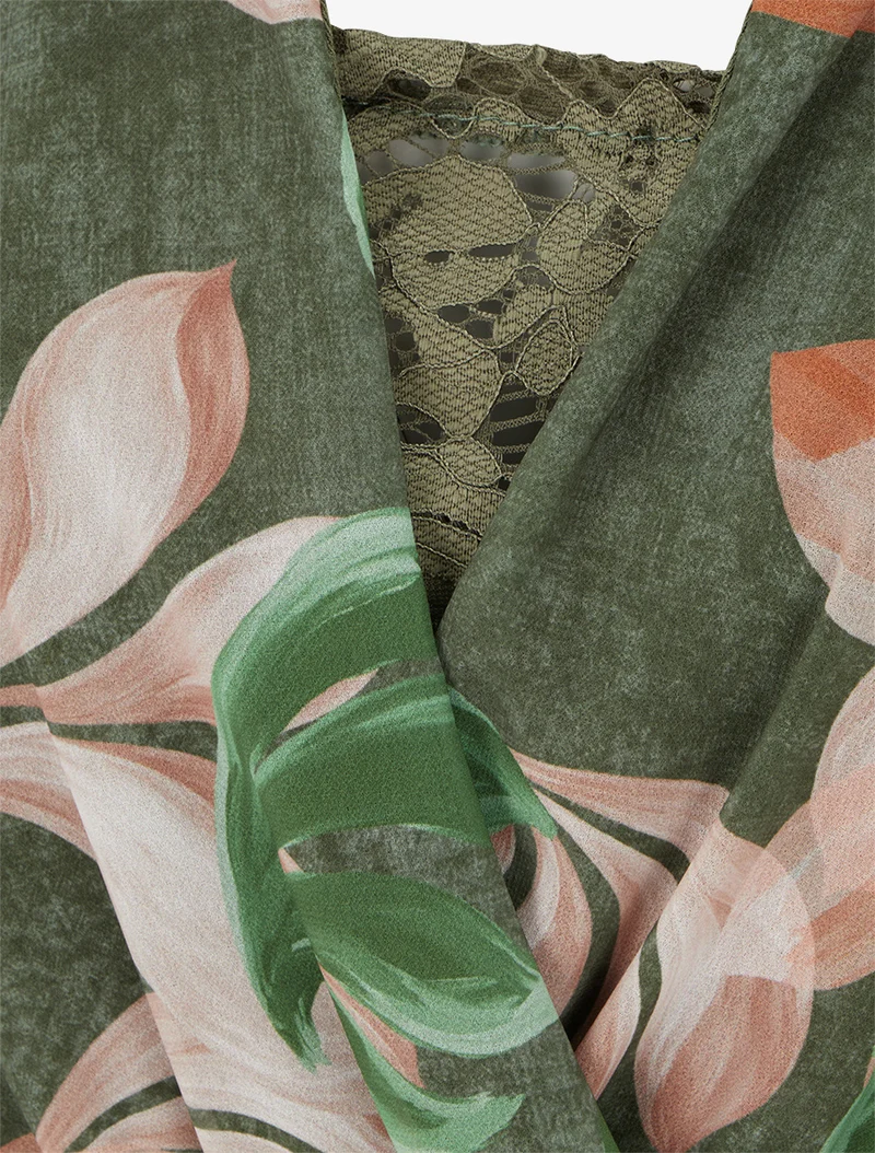 Robe évasée imprimé feuilles fantaisies - Vert