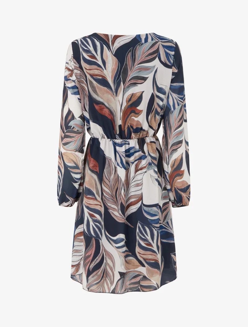 Robe évasée imprimé feuilles stylisées - Marine
