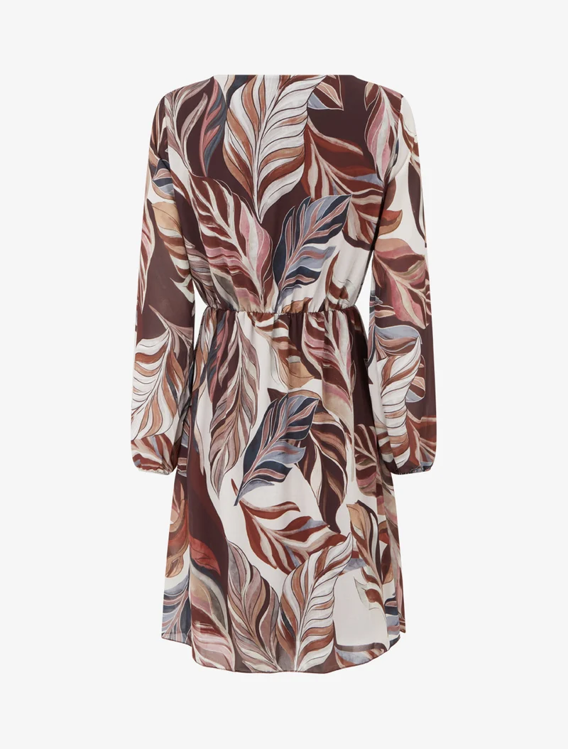 Robe évasée imprimé feuilles stylisées - Marron