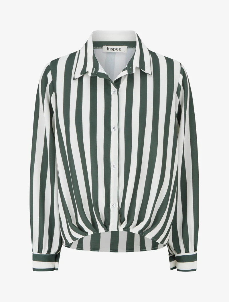 Blouse style chemise à rayures - Kaki foncé