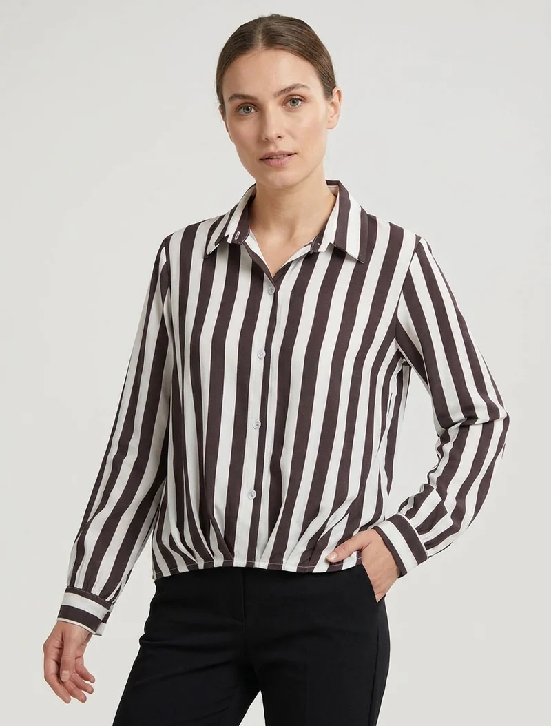 Blouse style chemise à rayures - Marron
