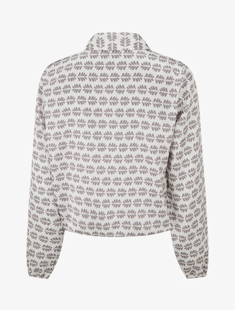 Top boule satiné à col noeud et imprimé graphique - Taupe