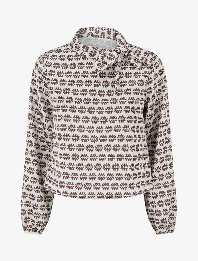 Top boule satiné à col noeud et imprimé graphique - Marron