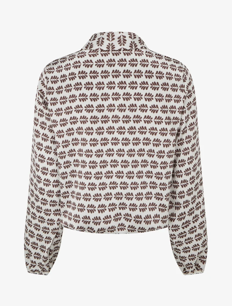 Top boule satiné à col noeud et imprimé graphique - Marron