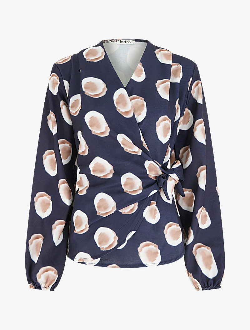 Blouse style portefeuille imprimé fantaisie - Marine