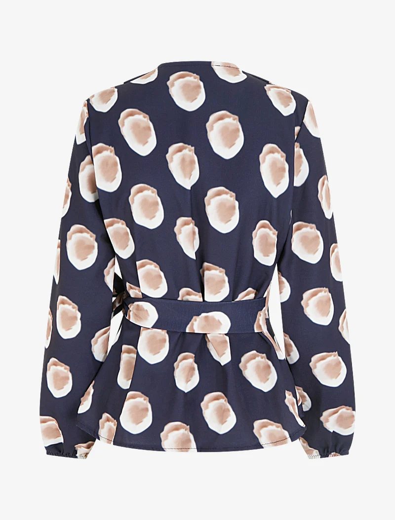 Blouse style portefeuille imprimé fantaisie - Marine