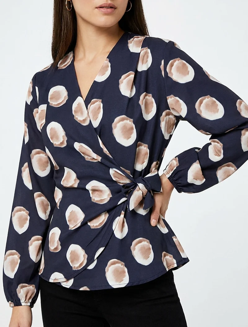 Blouse style portefeuille imprimé fantaisie - Marine