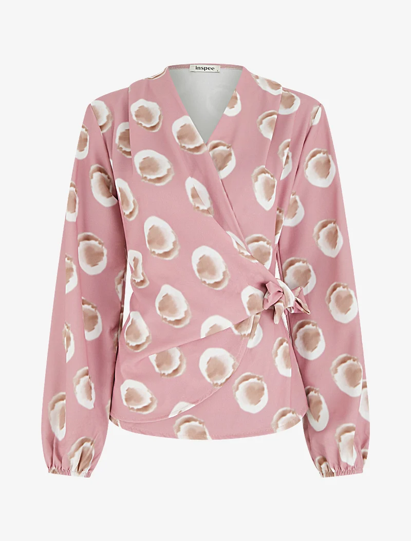 Blouse style portefeuille imprimé fantaisie - Vieux rose