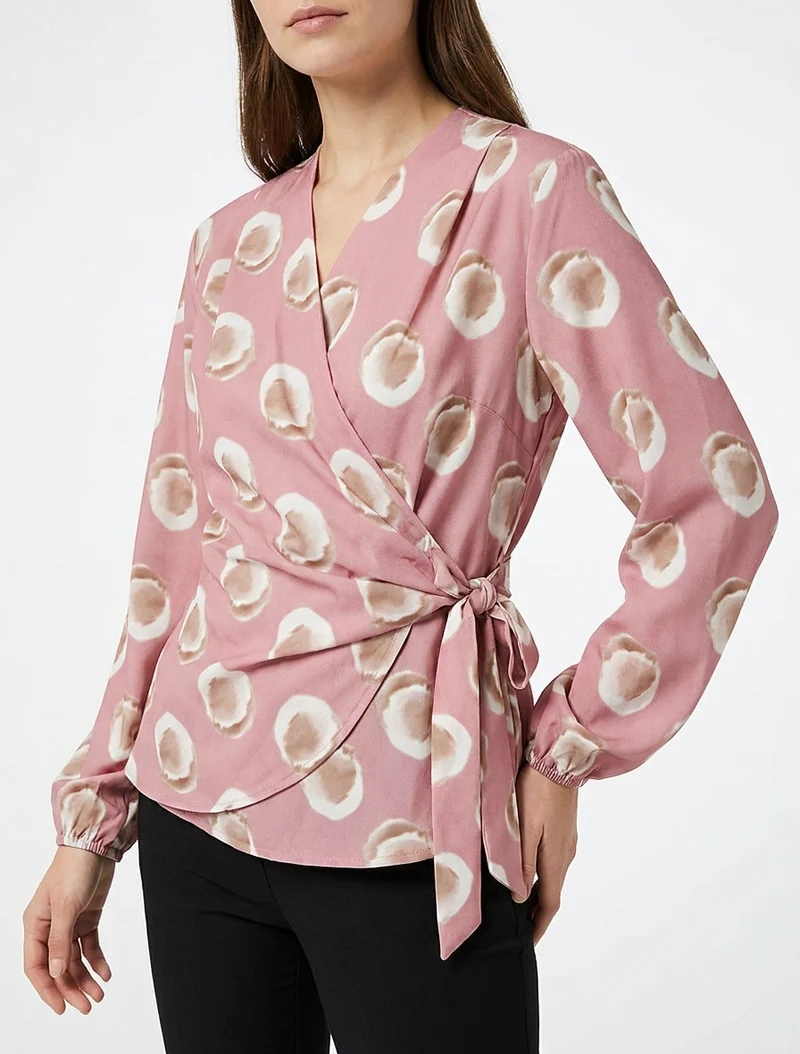Blouse style portefeuille imprimé fantaisie - Vieux rose