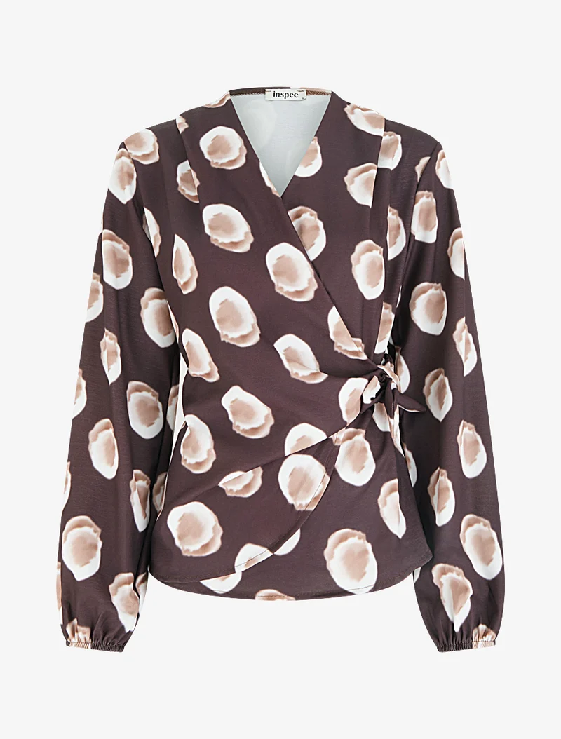 Blouse style portefeuille imprimé fantaisie - Marron