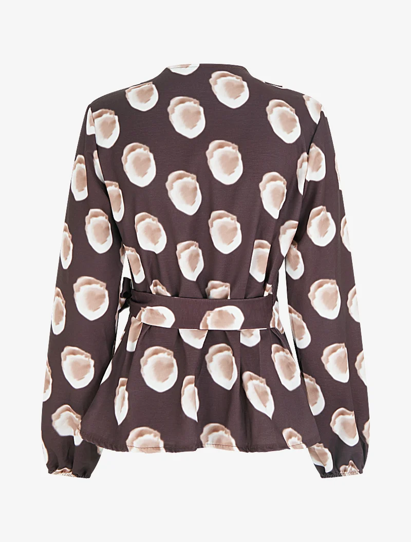 Blouse style portefeuille imprimé fantaisie - Marron