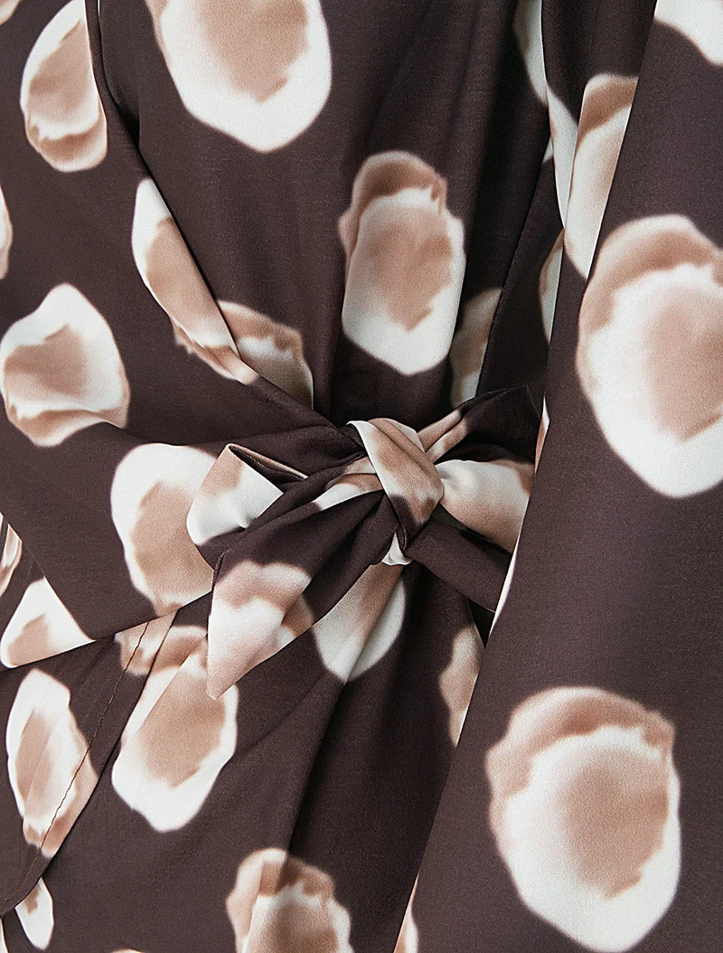 Blouse style portefeuille imprimé fantaisie - Marron