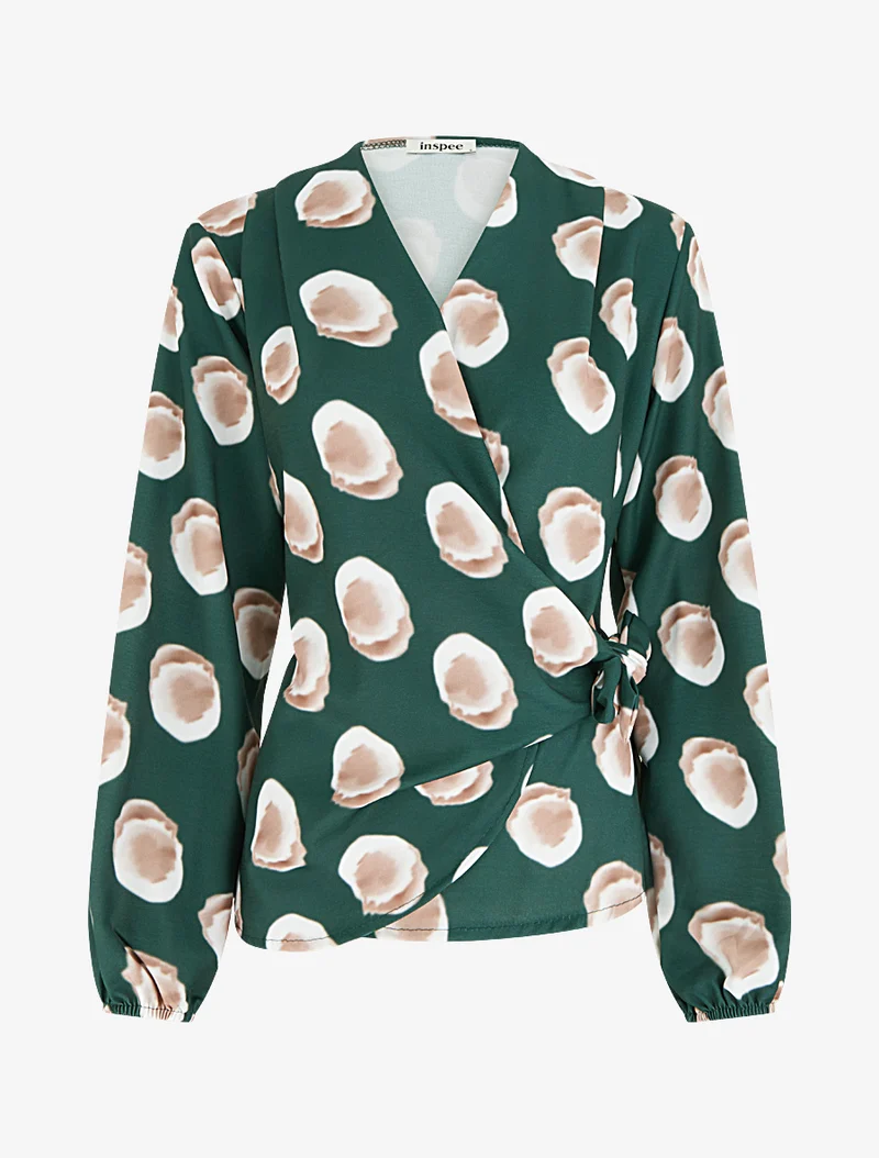Blouse style portefeuille imprimé fantaisie - Vert sapin