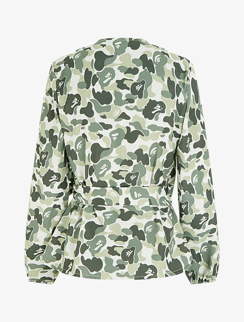Blouse style portefeuille imprimée à col cache-coeur - Kaki