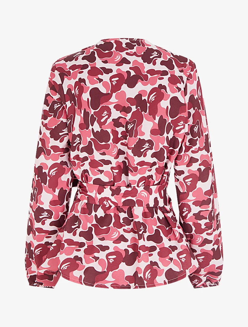 Blouse style portefeuille imprimée à col cache-coeur - Lie de vin