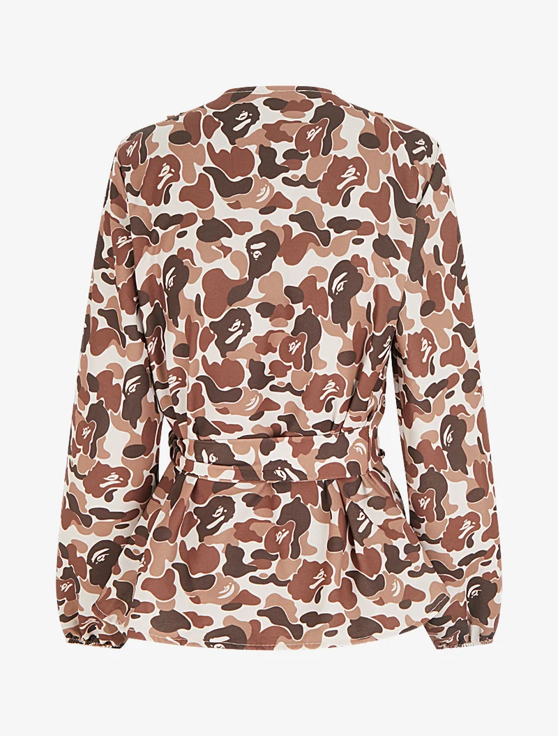 Blouse style portefeuille imprimée à col cache-coeur - Marron