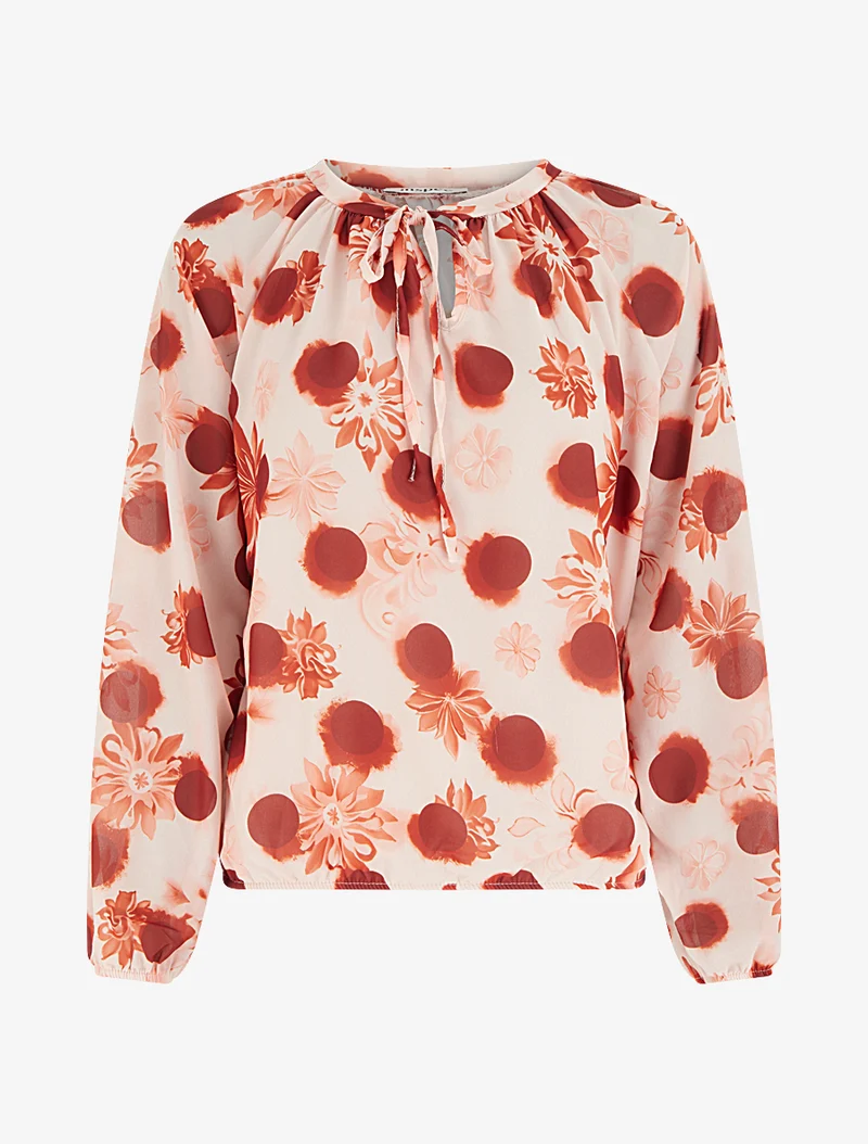 Blouse en voile imprimé floral coupe boule - Orange foncé