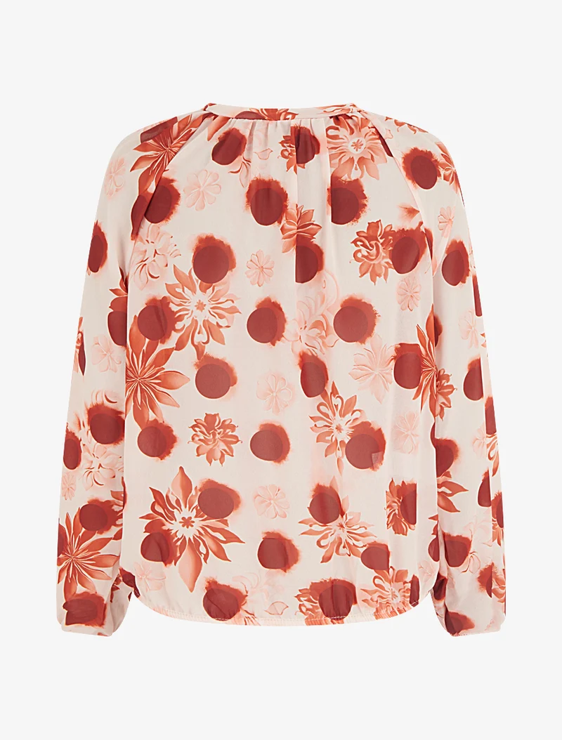 Blouse en voile imprimé floral coupe boule - Orange foncé
