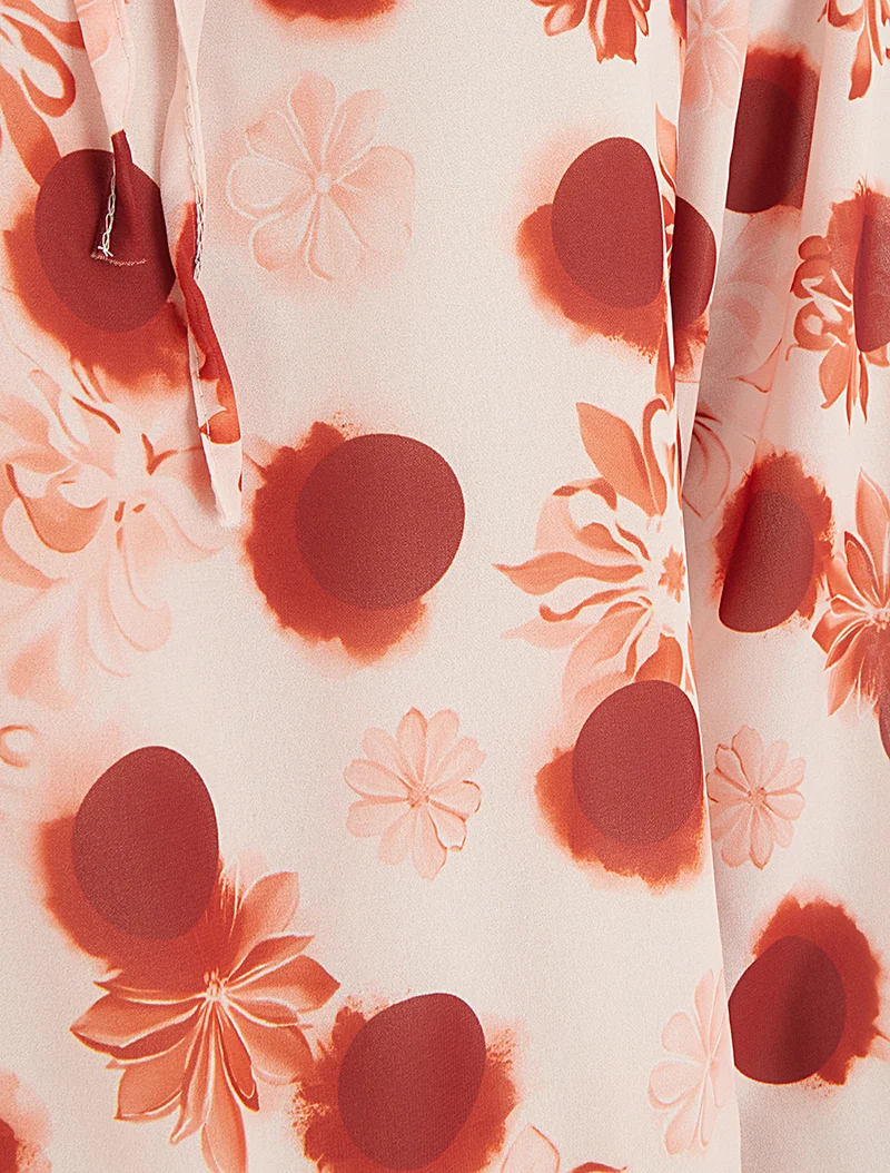 Blouse en voile imprimé floral coupe boule - Orange foncé