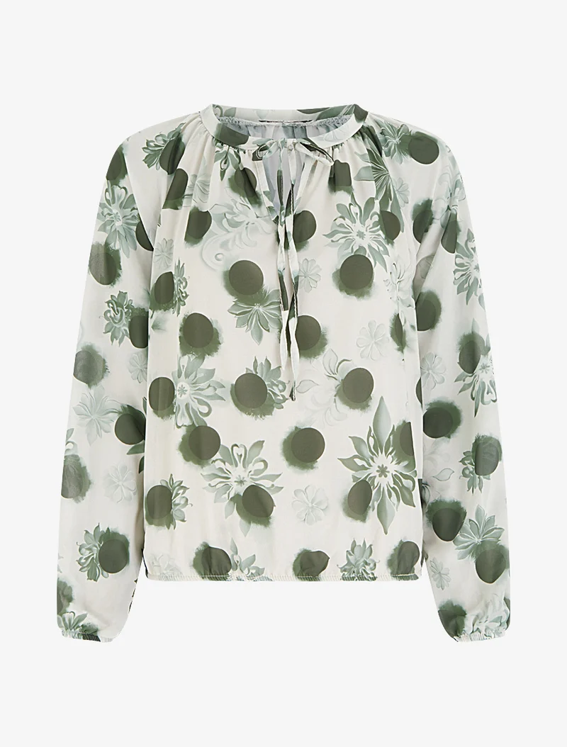 Blouse en voile imprimé floral coupe boule - Kaki