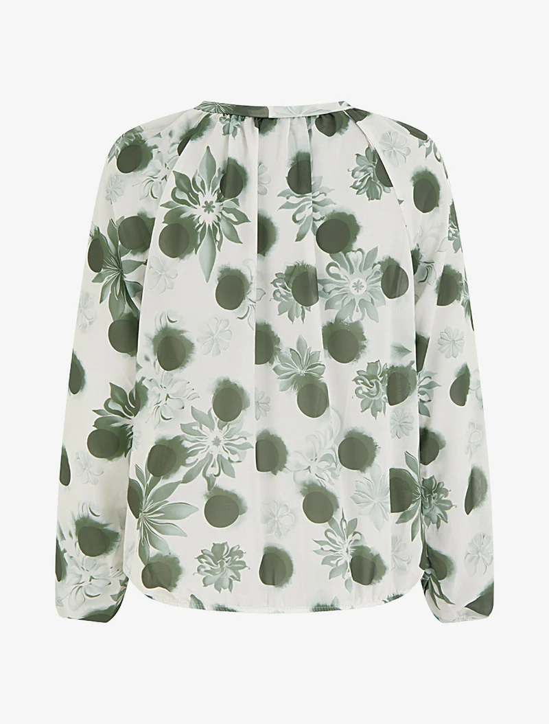 Blouse en voile imprimé floral coupe boule - Kaki
