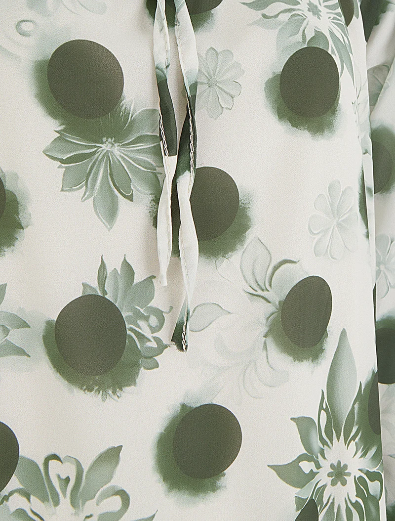 Blouse en voile imprimé floral coupe boule - Kaki