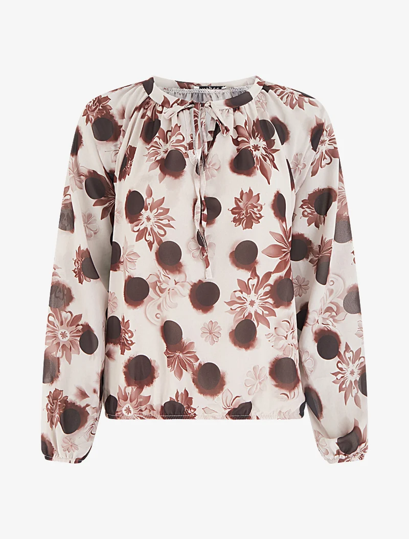 Blouse en voile imprimé floral coupe boule - Marron