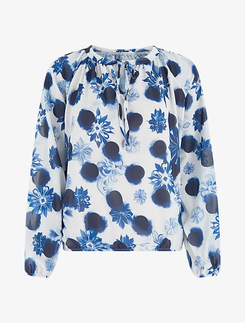Blouse en voile imprimé floral coupe boule - Marine