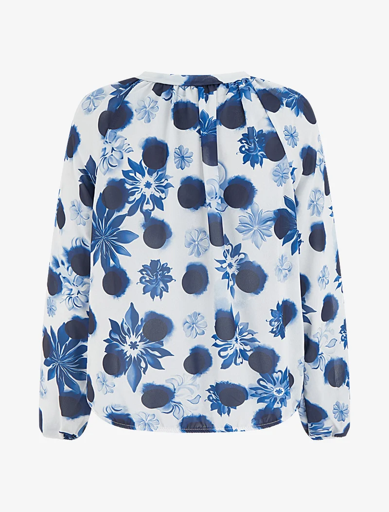 Blouse en voile imprimé floral coupe boule - Marine