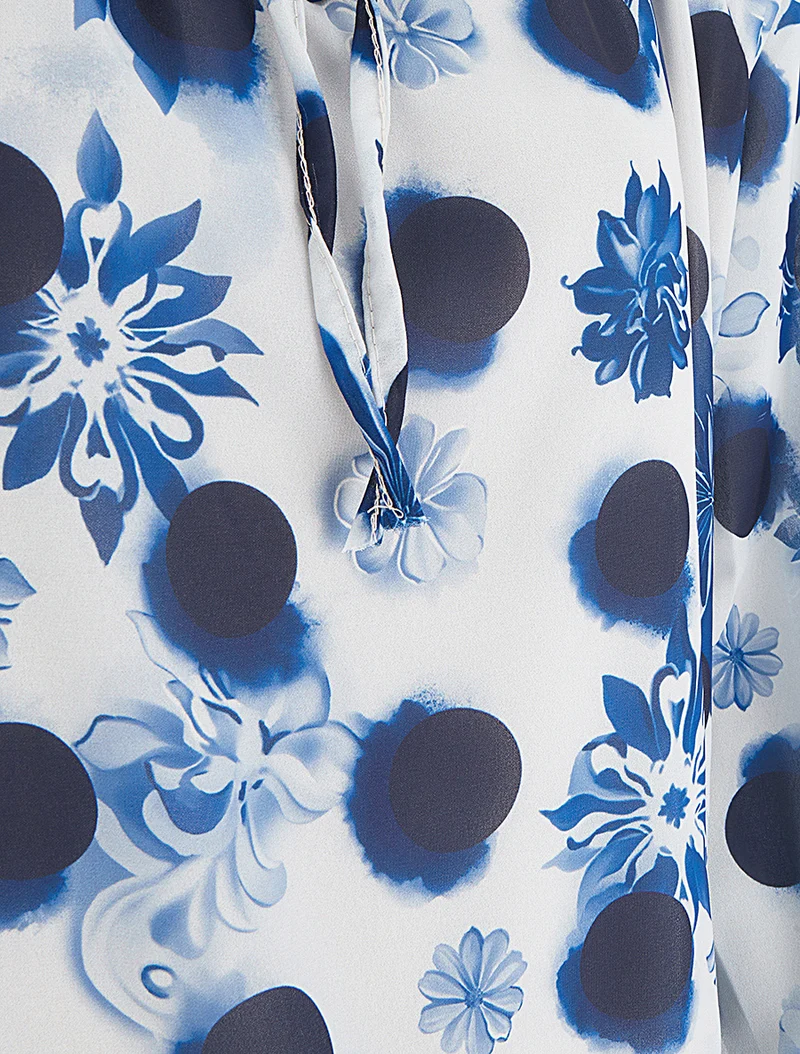 Blouse en voile imprimé floral coupe boule - Marine