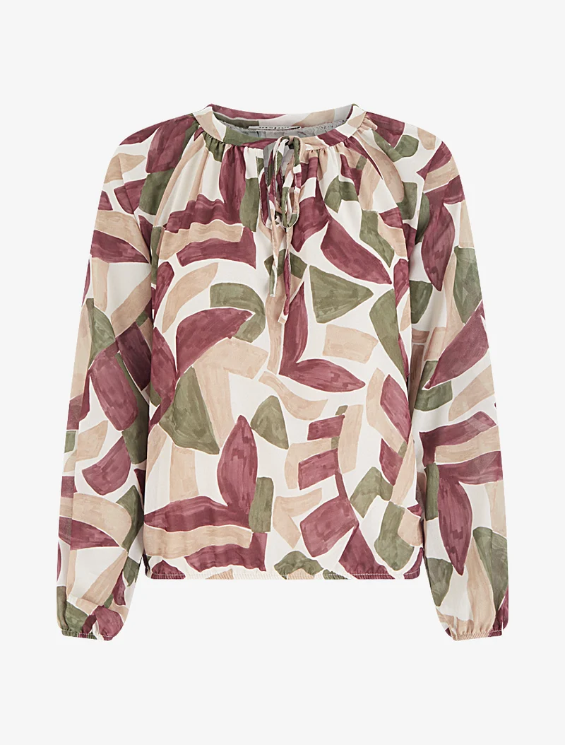 Blouse en voile imprimé abstrait coupe boule - Lie de vin