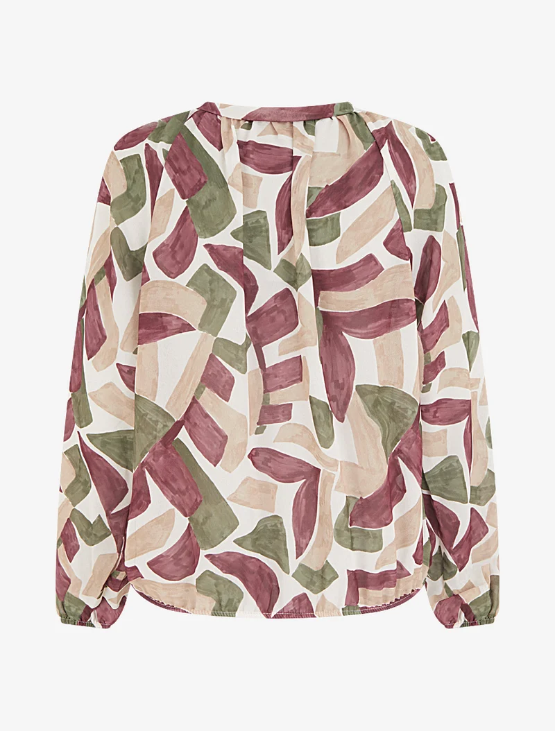 Blouse en voile imprimé abstrait coupe boule - Lie de vin