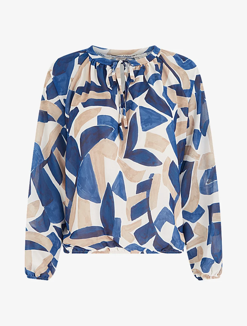 Blouse en voile imprimé abstrait coupe boule - Marine