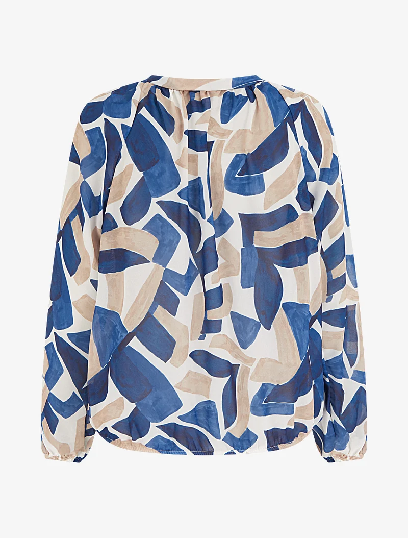 Blouse en voile imprimé abstrait coupe boule - Marine