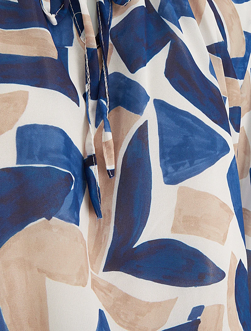 Blouse en voile imprimé abstrait coupe boule - Marine