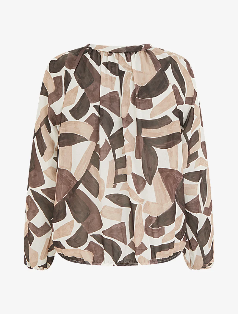 Blouse en voile imprimé abstrait coupe boule - Marron