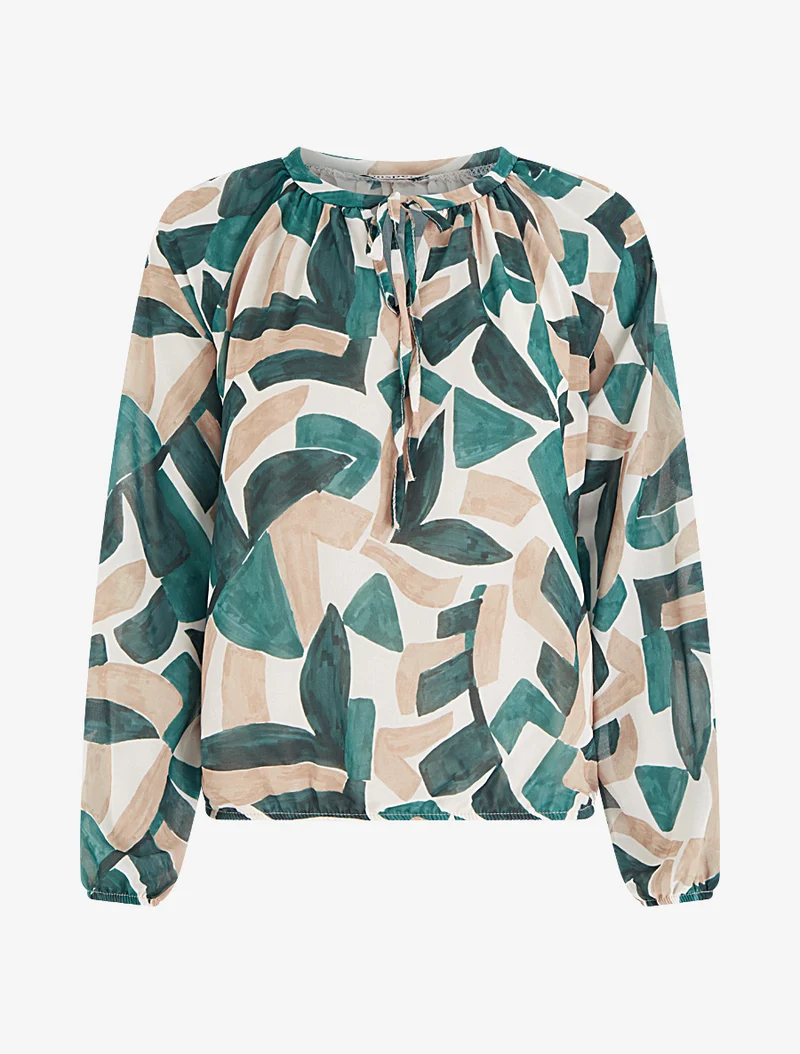 Blouse en voile imprimé abstrait coupe boule - Vert