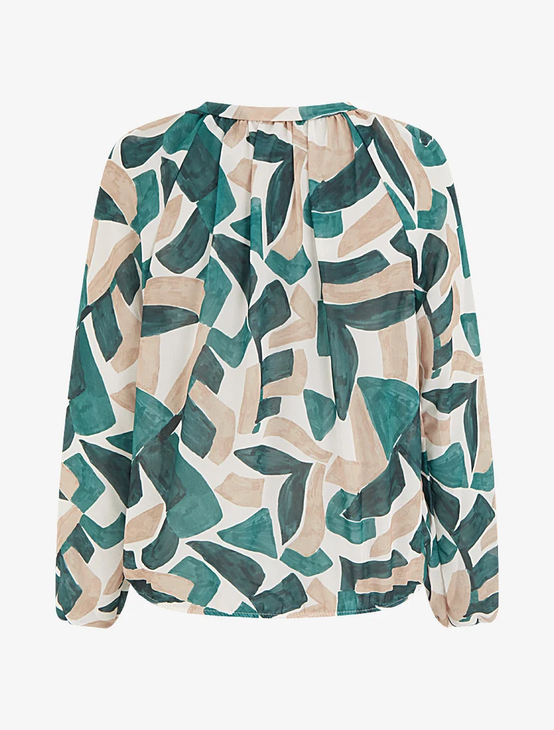 Blouse en voile imprimé abstrait coupe boule - Vert