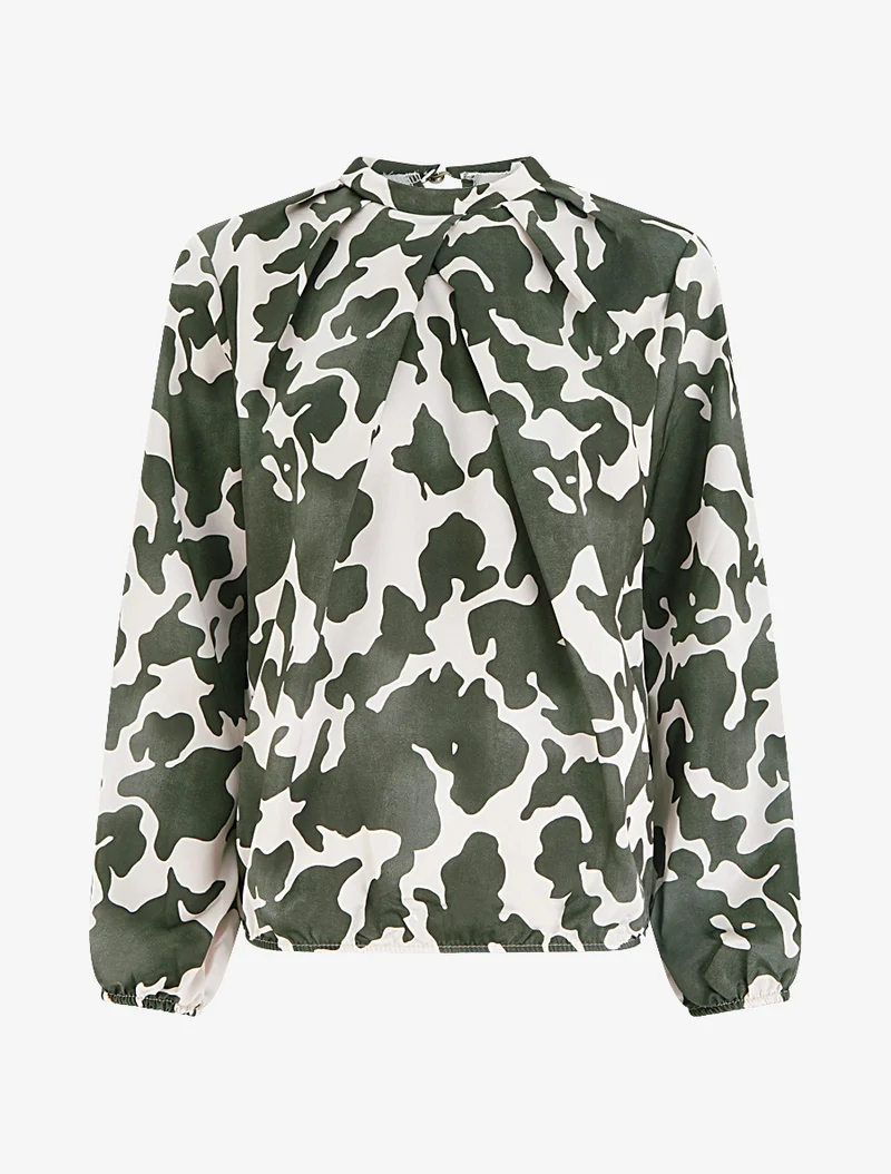Blouse satiné imprimé vache - Kaki