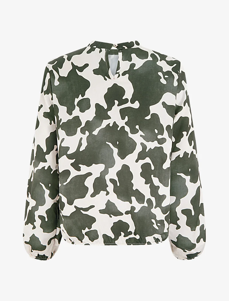 Blouse satiné imprimé vache - Kaki