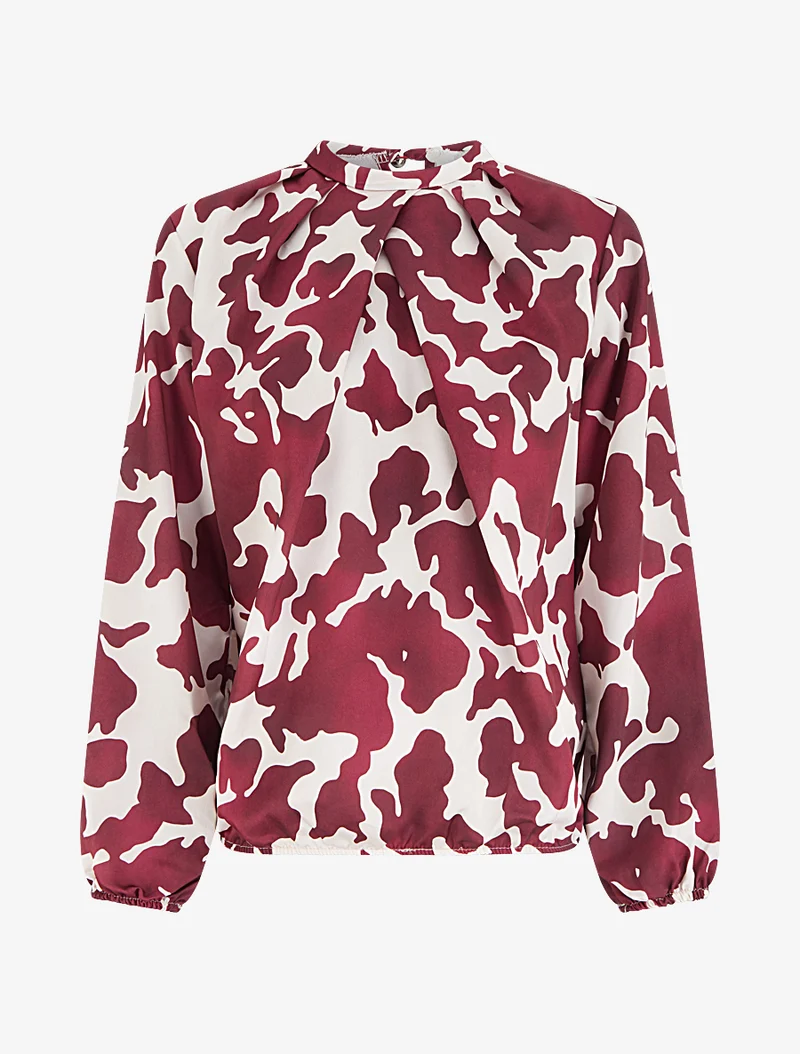 Blouse satiné imprimé vache - Lie de vin