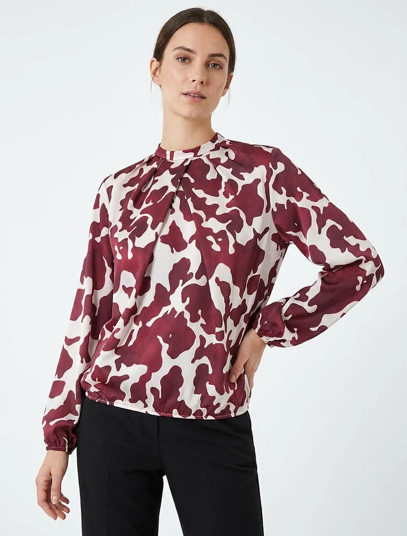 Blouse satiné imprimé vache - Lie de vin