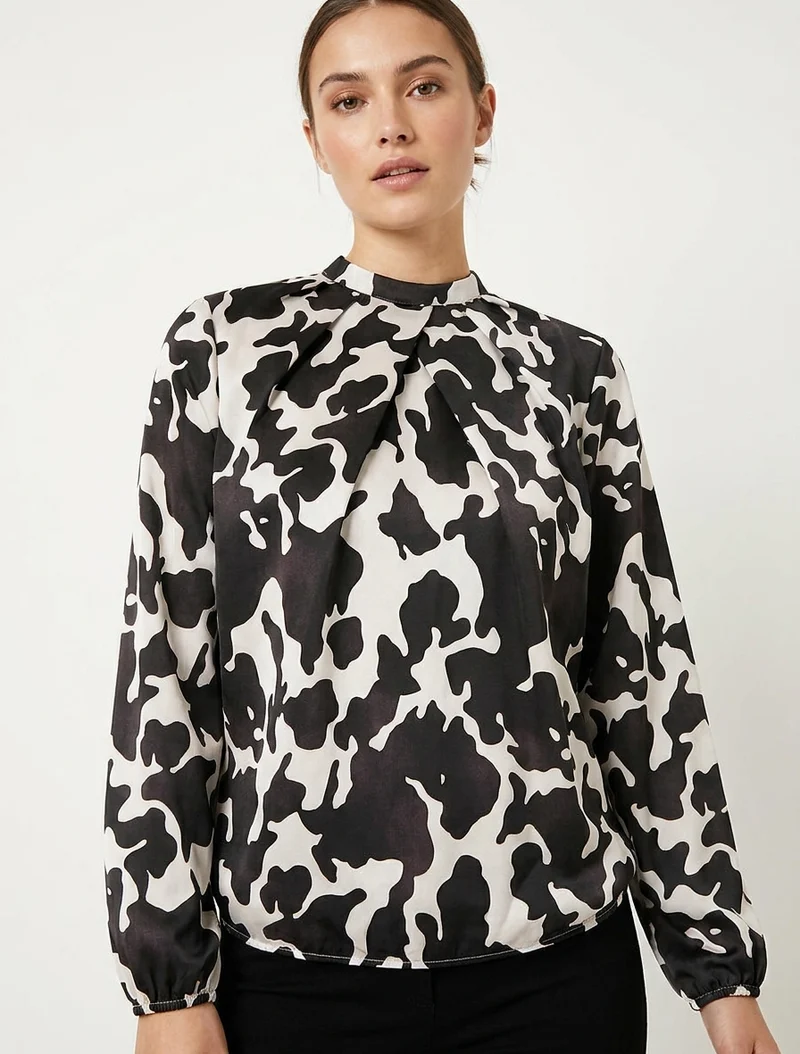 Blouse satiné imprimé vache - Chocolat