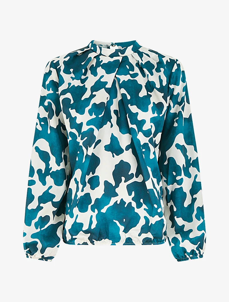 Blouse satiné imprimé vache - Bleu canard