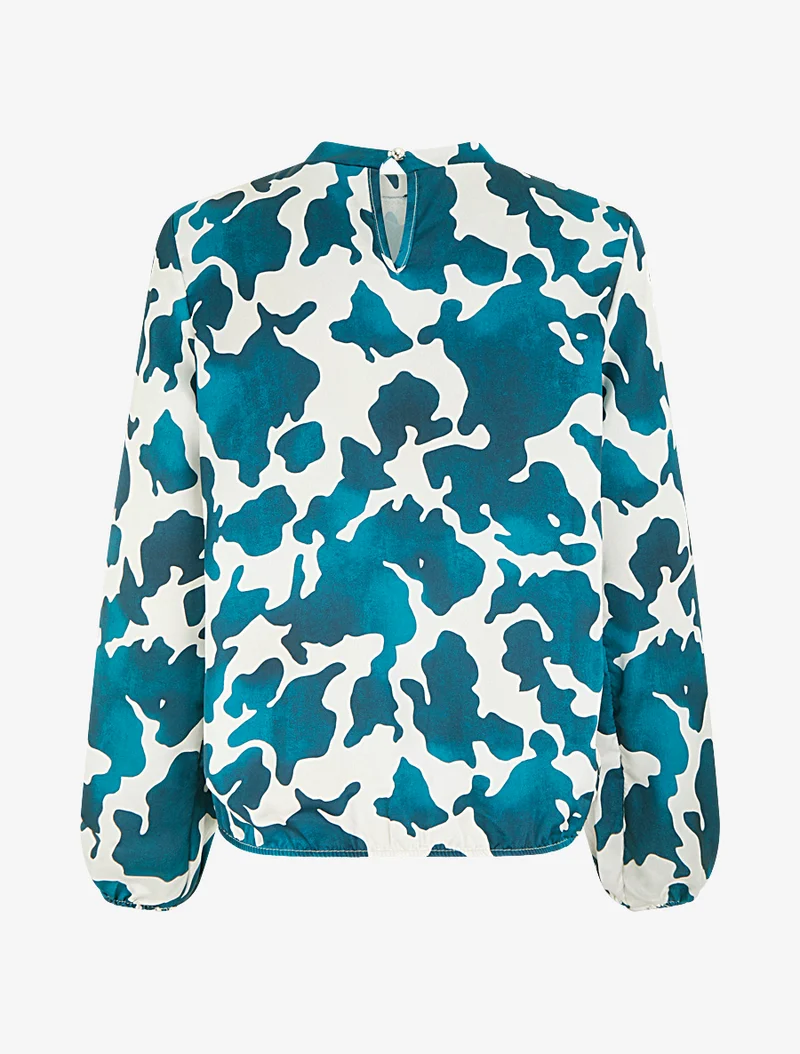 Blouse satiné imprimé vache - Bleu canard