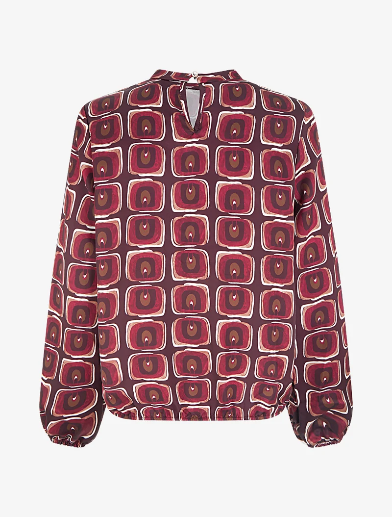 Blouse satiné imprimé rétro - Lie de vin