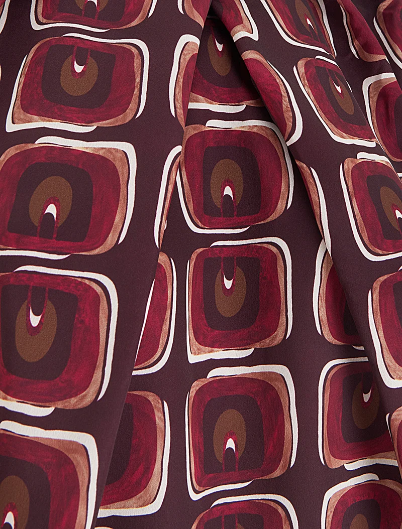 Blouse satiné imprimé rétro - Lie de vin